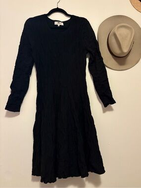 John + Jenn “Caviar Peyton” Long-Sleeve Textured Midi Dress